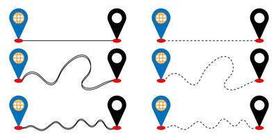 Straight line and Dashed line arrow route path concept of creating route from point. vector