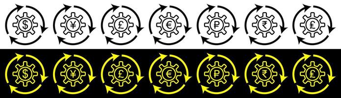 Currency sign symbol, Pound, Rupee, Euro, Ruble, Yen, Dollar sign. vector