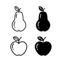 Apple and Pear Outline and Silhouette Autumn fruit with leaf in minimalistic style. Logo design idea vector