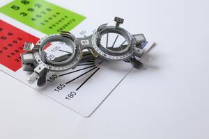 Glasses on chart in optical store photo