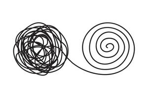Chaos and order business concept flat style design illustration isolated on white background. Tangled disorder turns into spiral order line, find vector