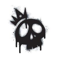 Skull icon with crown Spray Paint Graffiti Sprayed isolated on white background. oversprayed graffiti skull symbol in black on white. vector