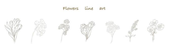 Flowers line art set that can be used in a variety of ways such as decorating cards, digital printing, fabric patterns, scrapbooking, paper patterns, element for design and more. vector
