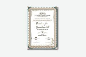 Nikkah Certificate Or Muslim Marriage Design Template vector