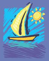 Illustration of stylized sailboat. Art in free and uncluttered lines. vector