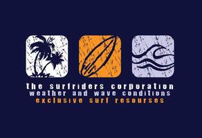 Illustration of elements related to surfing. Art stylized in minimalist lines. Design for t-shirts, posters and etc ... vector