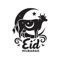 cow with Eid Mubarak silhouette design vector