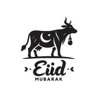 cow with Eid Mubarak silhouette design vector