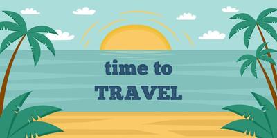 Summer and travel concept. Vacation concept. Summer beach background. Seaside with palm trees and sunshine. vector