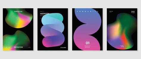 Abstract gradient poster background set. Minimalist style cover template with vibrant perspective 3d geometric prism shapes collection. Ideal design for social media, cover, banner, flyer. vector