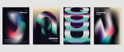 Abstract gradient poster background set. Minimalist style cover template with vibrant perspective 3d geometric prism shapes collection. Ideal design for social media, cover, banner, flyer. vector