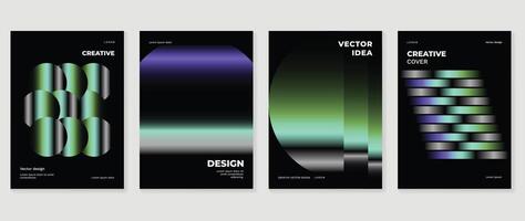 Abstract gradient poster background set. Minimalist style cover template with vibrant perspective 3d geometric prism shapes collection. Ideal design for social media, cover, banner, flyer. vector