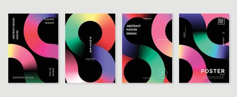 Abstract gradient poster background set. Minimalist style cover template with vibrant perspective 3d geometric prism shapes collection. Ideal design for social media, cover, banner, flyer. vector