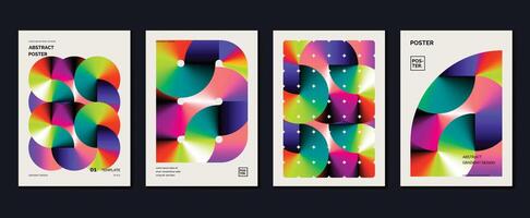 Abstract gradient poster background set. Minimalist style cover template with vibrant perspective 3d geometric prism shapes collection. Ideal design for social media, cover, banner, flyer. vector