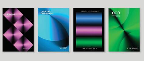 Abstract gradient poster background set. Minimalist style cover template with vibrant perspective 3d geometric prism shapes collection. Ideal design for social media, cover, banner, flyer. vector