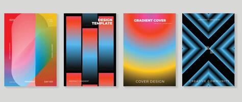 Abstract gradient poster background set. Minimalist style cover template with vibrant perspective 3d geometric prism shapes collection. Ideal design for social media, cover, banner, flyer. vector