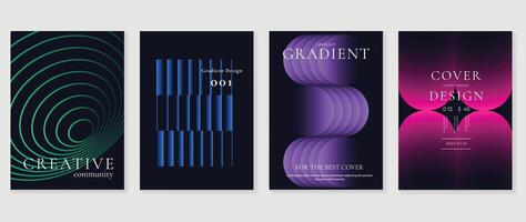 Abstract gradient poster background set. Minimalist style cover template with vibrant perspective 3d geometric prism shapes collection. Ideal design for social media, cover, banner, flyer. vector