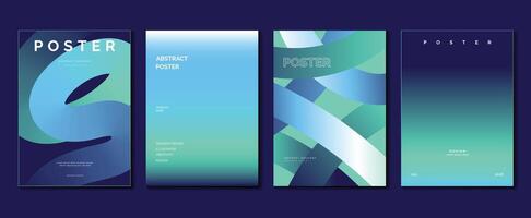 Abstract gradient poster background set. Minimalist style cover template with vibrant perspective 3d geometric prism shapes collection. Ideal design for social media, cover, banner, flyer. vector