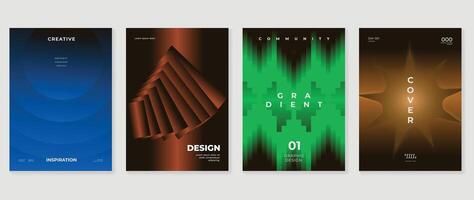 Abstract gradient poster background set. Minimalist style cover template with vibrant perspective 3d geometric prism shapes collection. Ideal design for social media, cover, banner, flyer. vector
