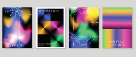 Abstract gradient poster background set. Minimalist style cover template with vibrant perspective 3d geometric prism shapes collection. Ideal design for social media, cover, banner, flyer. vector
