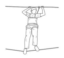 Sketch silhouette of a tourist walking a rope, tourism element vector