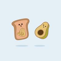 Cute toast bread character with avocado. Various character emotions in cartoon style. vector