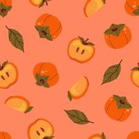Seamless simple pattern with persimmons on an orange background. graphics. vector