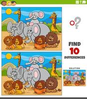 differences activity with cartoon Safari animal characters vector