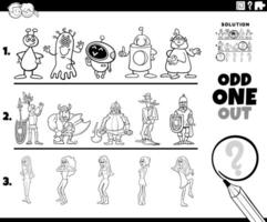 odd one out activity game with cartoon characters coloring page vector