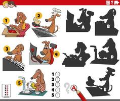 finding shadows activity with cartoon dogs characters vector