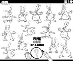 one of a kind game with cartoon rabbits coloring page vector