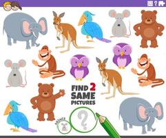 find two same cartoon animal characters activity vector