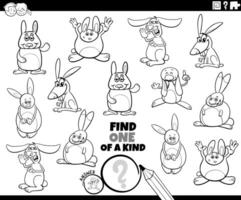 one of a kind activity game with cartoon rabbits coloring page vector