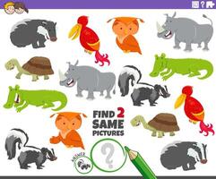 find two same cartoon animal characters activity game vector