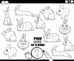 one of a kind activity with cartoon rabbits coloring page vector