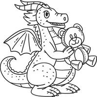 Dragon with Bear Plushy Isolated Coloring Page vector