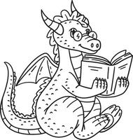 Dragon Reading a Book Isolated Coloring Page vector