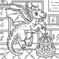 Dragon Decorating Cake Coloring Page for Kids vector