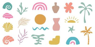 Retro Groovy Surf Club in trendy Boho style. Naive Geometric Summer Palm Tree. Simple background of sun sea. Retro Summer Beach Hand Drawn isolated illustration. illustration. vector
