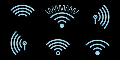 Wi-Fi Blue Wireless signal. Sensor Symbol of neon glow effect. Icon Set of Wireless sound wave. Technology Internet router, Sonar sound. isolated illustration. vector