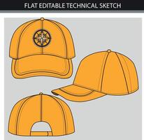 Illustration of yellow cap flat sketch technical sketch. vector