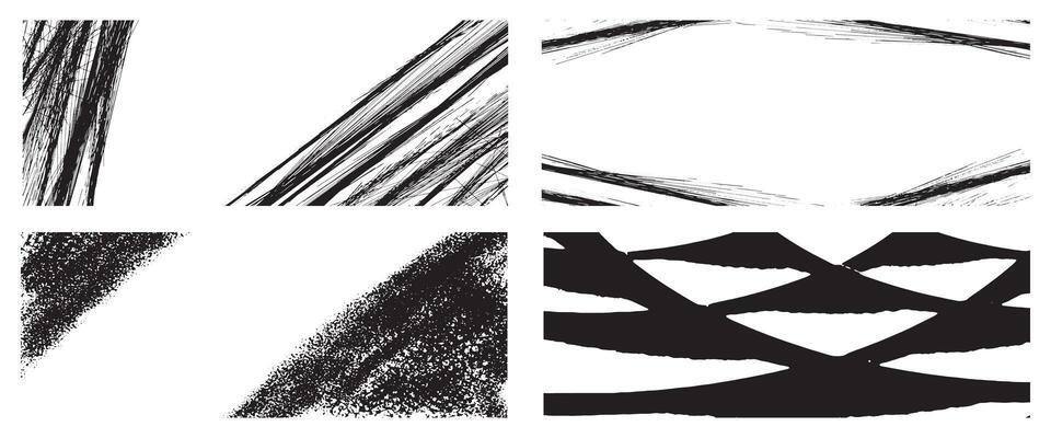 Set of Black and White Frame Silhouettes with Grunge Background - Illustration