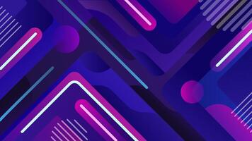 Abstract geometric background with lines and shapes. Rounded triangle, rounded shape and light neon lines absract blue purple background vector