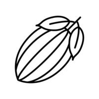 Cocoa fruit line icon with cocoa leaf illustration vector