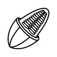 an illustration of a nut shell with a nut inside. Peeled cocoa fruit icon vector