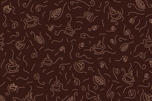 Coffee beans and cups on a brown background, Coffee pattern background wallpaper vector