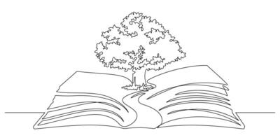 big tree and opening book continuous line drawing vector