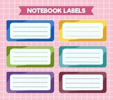 Notebook labels. icons of school subjects. colorful design vector