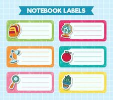 Notebook labels. icons of school subjects. colorful design vector