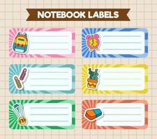Notebook labels. icons of school subjects. colorful design vector